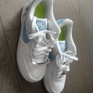 Nike Air Force 1 White and Light Blue Shoes